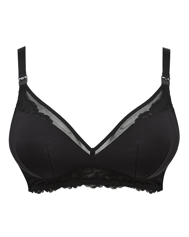 Figleaves Ella Mesh Insert Non Wired Nursing Bra (D-H) Black