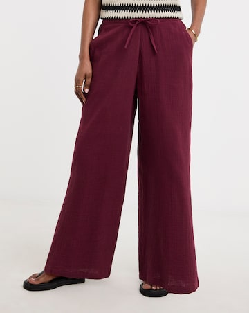 Pure Cotton Textured Pull On Wide Leg Trousers