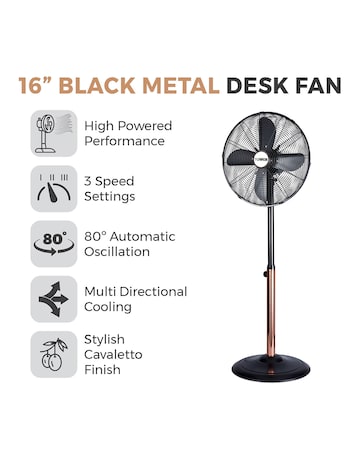 Tower 16 Inch Cavaletto Metal Black and Rose Gold Stand Fan