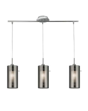 3 Light Brushed Chrome and Smoke/Frosted Double Glass Shade Ceiling Bar Pendant