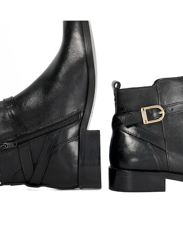 Dune Pemma Black Leather Buckle Ankle Boots Wide Fit