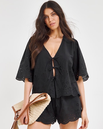 Simply Be Cotton Beach Broderie Shirt And Short Co-Ord Set