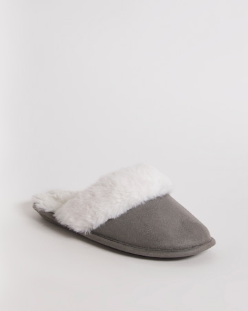 Elyse Faux Fur Mule Slippers - Wide Fit (E)