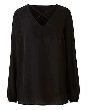 Black Cross Front Long Sleeve Top