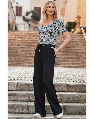 Sosandar Wide Leg Tie Waist Trouser