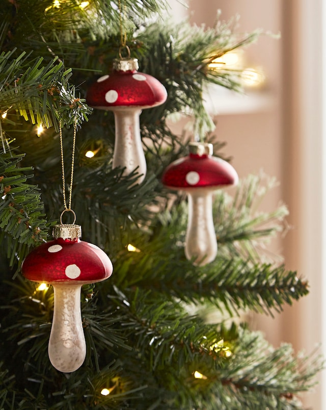 Mushroom Glass Baubles - Set of 6