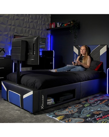 X Rocker Single Cerberus Twist TV Bed - Blue