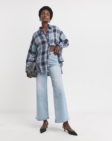 Womens Diamante Extreme Oversized Shirt - Blue Check