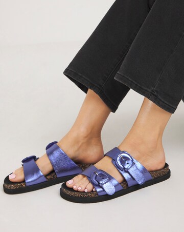 Simply Be Alisha Leather Double Buckle Footbed Sandals - Extra Wide Fit (EEE)
