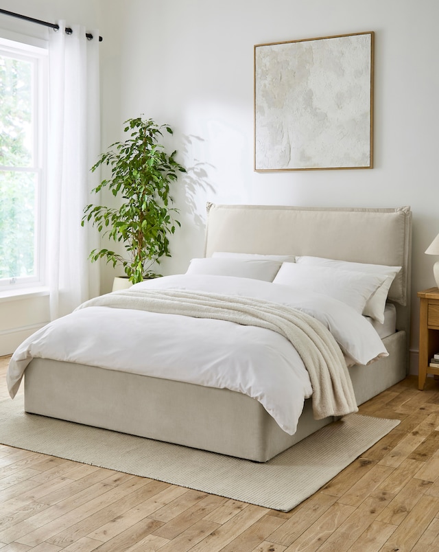 Naya Pillowback Fabric Ottoman Bed with 3 Layer Memory Foam Hybrid Mattress