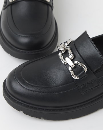 Heavenly Soles Paphos Low Wedge Loafers With Chain Trim - Extra Wide Fit (EEE)