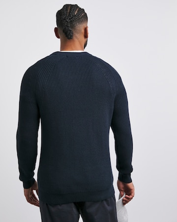Navy Fisherman Raglan Crew Neck Jumper