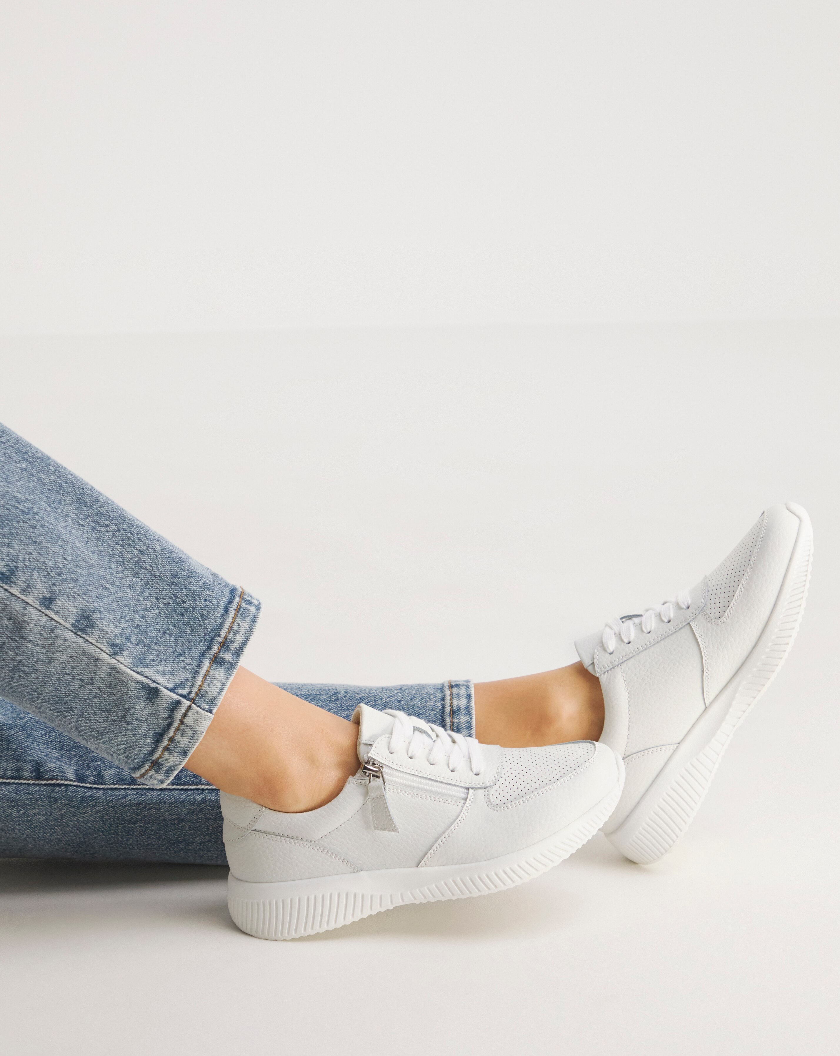 Heavenly Soles Seraphina Leather Lace Up Side Zip Trainers - Wide Fit (E)