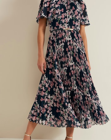 Phase Eight Kathleen Chiffon Floral Pleated Midi Dress