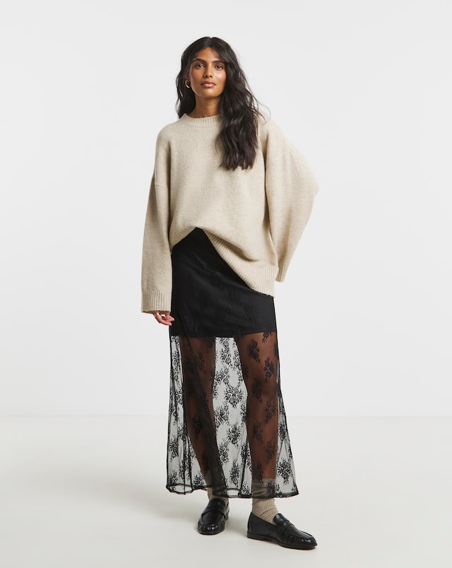 Simply Be Black Lace Full Maxi Skirt