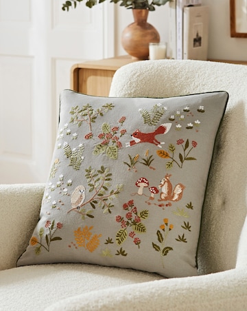 Forest Friends Embroidered Cushion