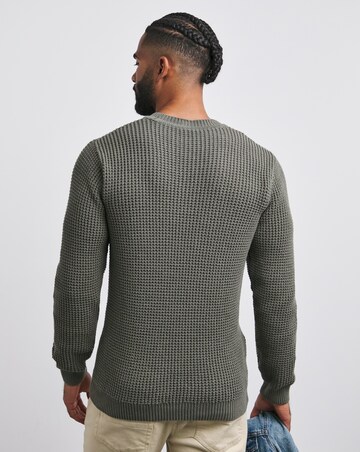 Dark Olive Waffle Crew Neck Jumper