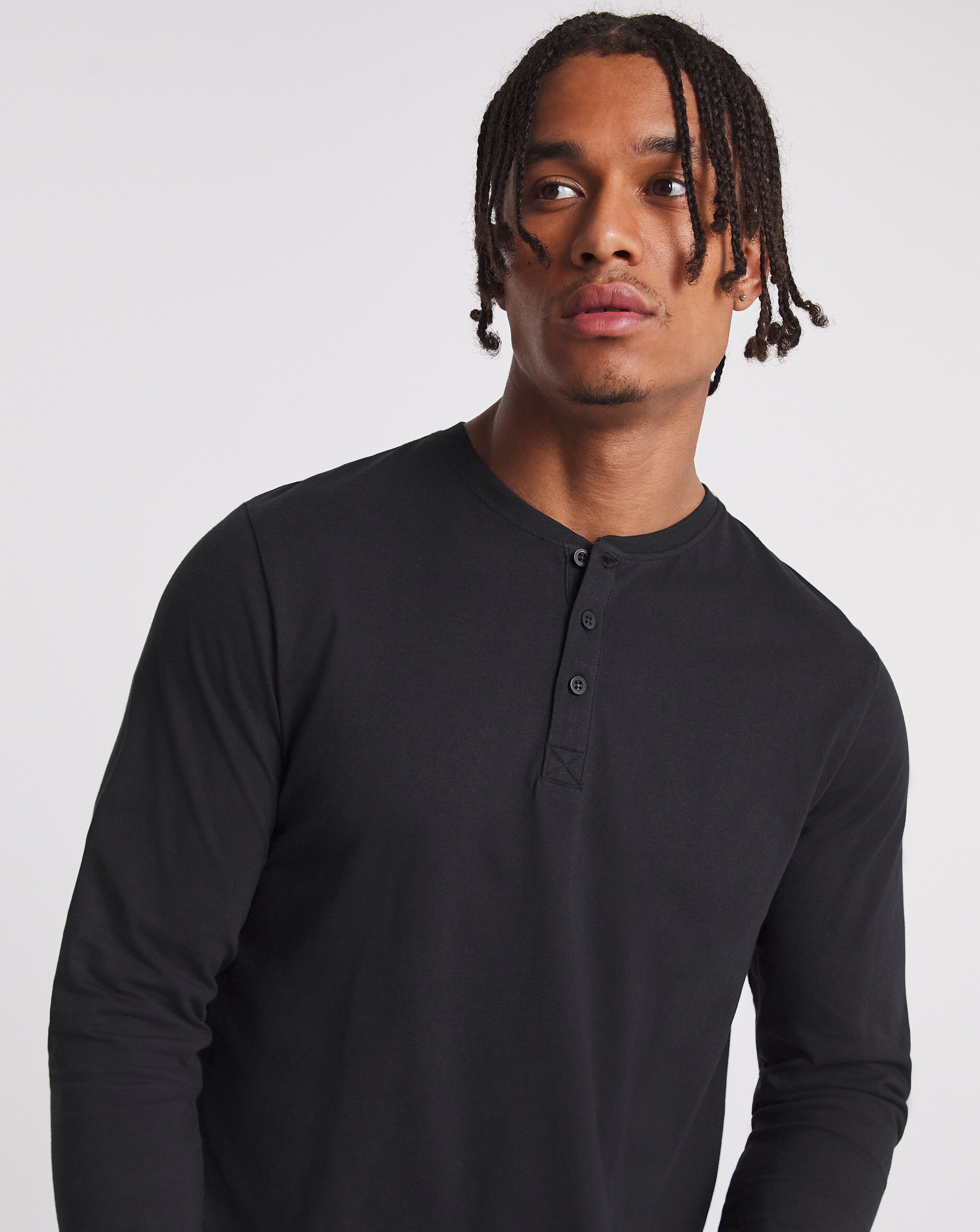 Long Sleeve Grandad T-Shirt Long Length- Black | JD Williams