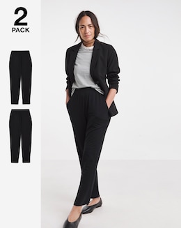 2 Pack Black Jersey Tapered Leg Trousers