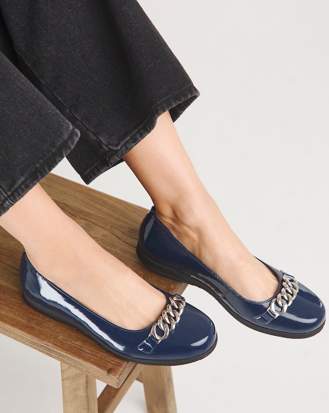 Heavenly Soles Marilyn Chain Trim Ballerina - Wide Fit (E)