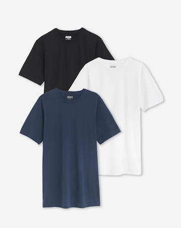 3 Pack Crew Neck T-Shirts Long Length - Black/White/Navy