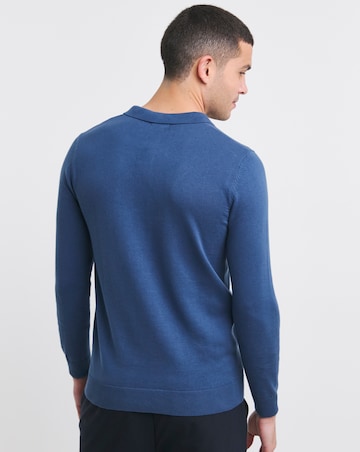 Blue Long Sleeve Knitted Polo