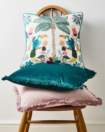 Paradise Tropical Birds Embroidered Cushion