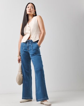 Mid Blue Fleece Lined Cosy Warm Feel Wide Leg Jeans