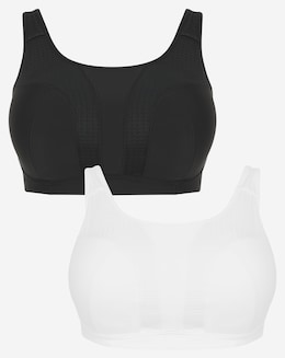 Pretty Secrets 2 Pack Medium Control Sports Bras B-F - White/Black