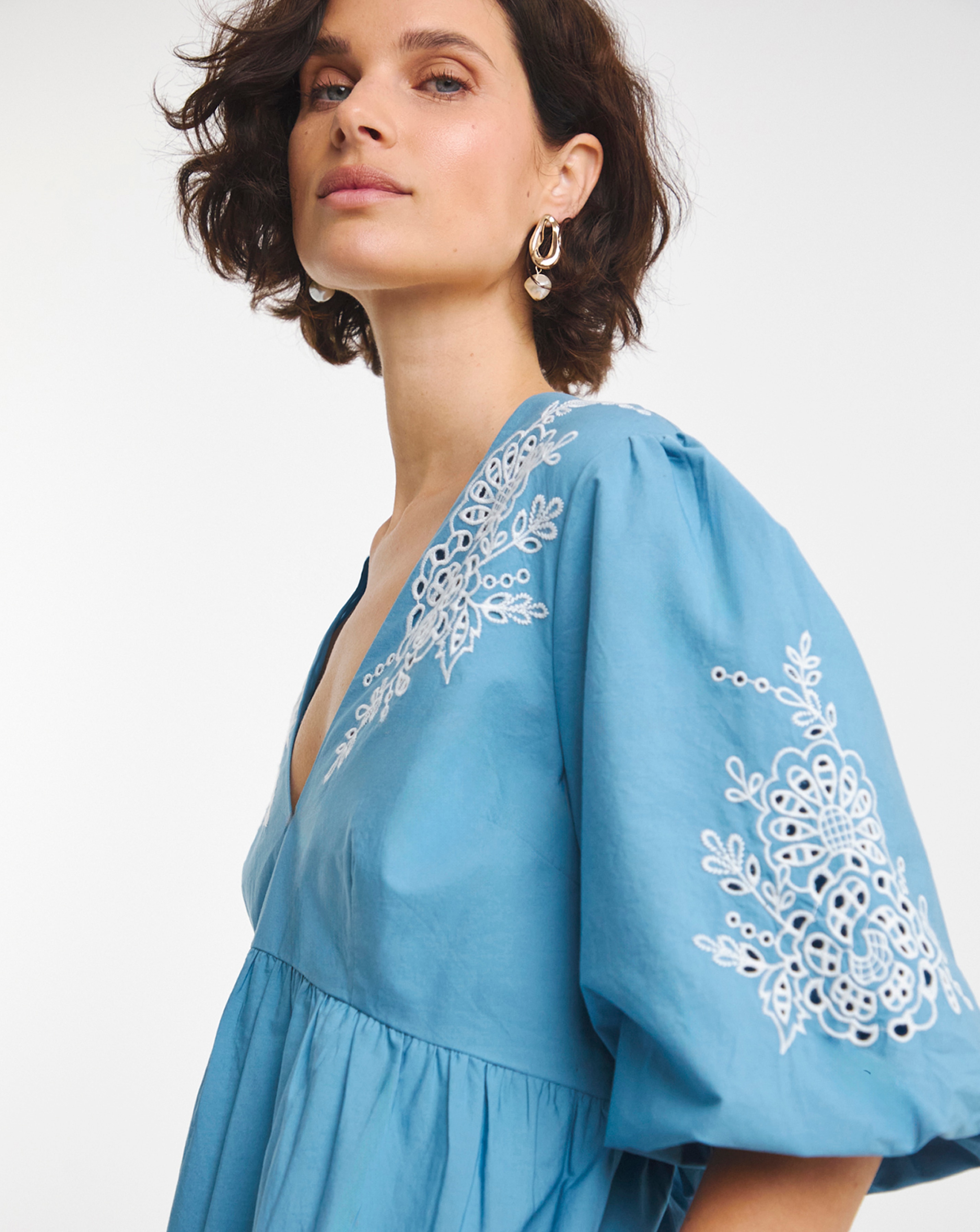 sachin and babi light blue dress Blue Embroidered Puff Sleeve Dress main image 0