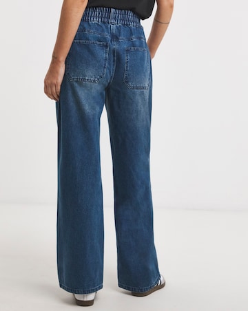 Mid Blue Elasticated Waist Wide Leg Jean