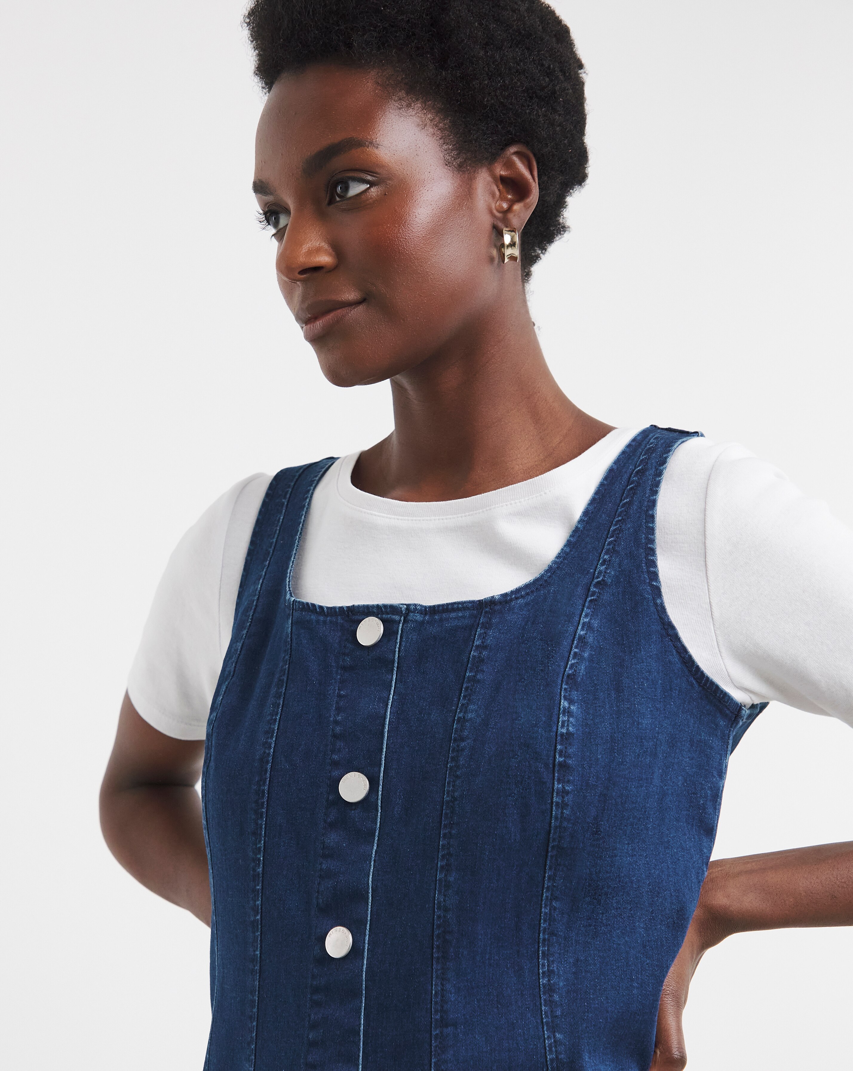 Indigo Denim Button Front Apron Dress | JD Williams
