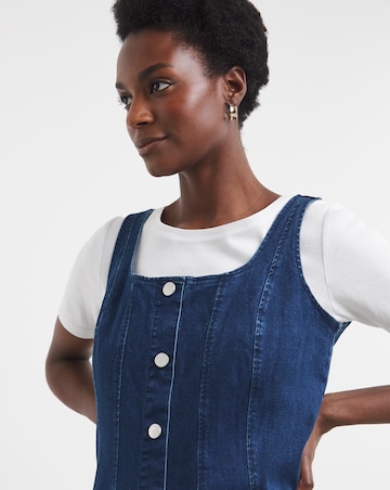 Indigo Denim Button Front Apron Dress