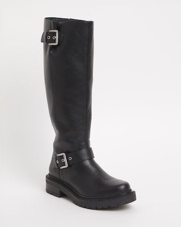 Eden Buckle Detail Knee High Boots - Extra Wide Fit (EEE) & Super Curvy Calf