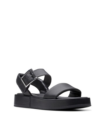 Clarks Black Alda Strap Leather Sandal -Wide Fit (E)