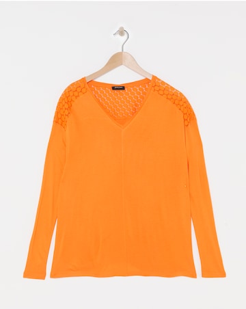 Orange V Neck Lace Back Long Sleeve Top