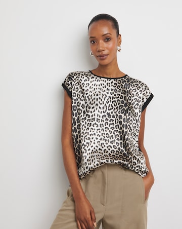 Leopard Print Satin Front Jersey Back Top