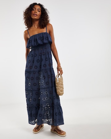 Cotton Broderie Bandeau Maxi Beach Dress