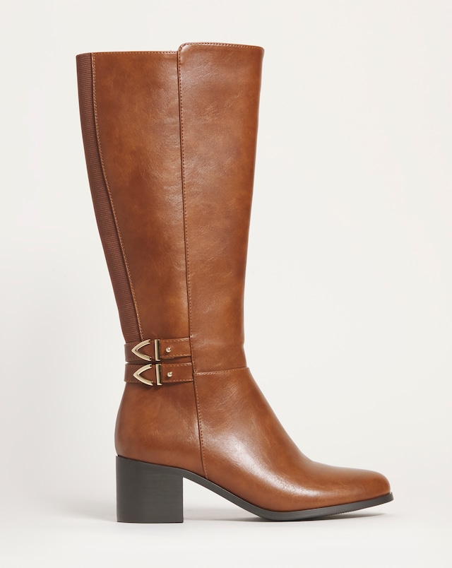 Cushion Walk Block Heel Knee High Boot Wide E Fit Curvy Calf