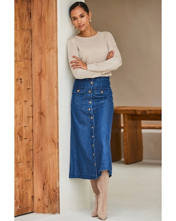 Sosandar Patch Pocket Button Through Skirt