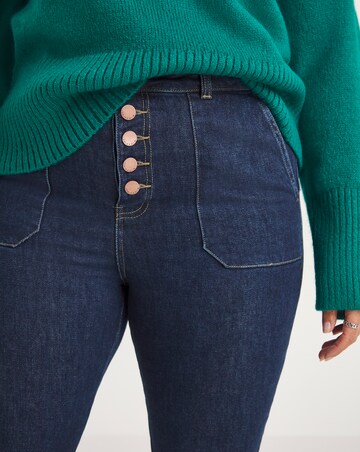 Indigo Button Front Slim Flare Jeans