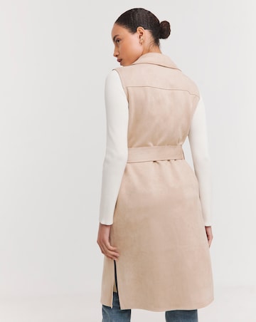Camel Suedette Longline Gilet