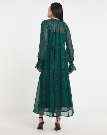 Shirred High Neck Tiered Maxi Dress