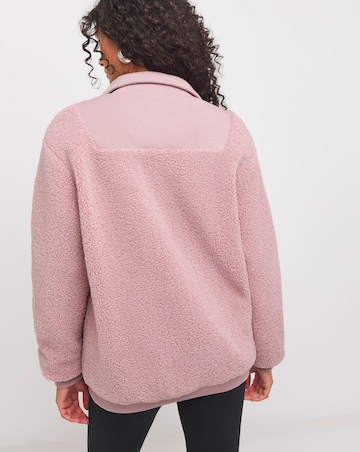 Blush Borg Rib Collar Zip Up Jacket