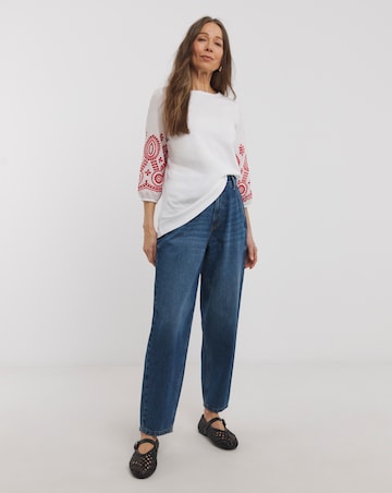 Pure Cotton Broderie 3/4 Length Sleeve Crew Neck Top