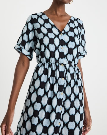 Contrast Print Button Through Dress