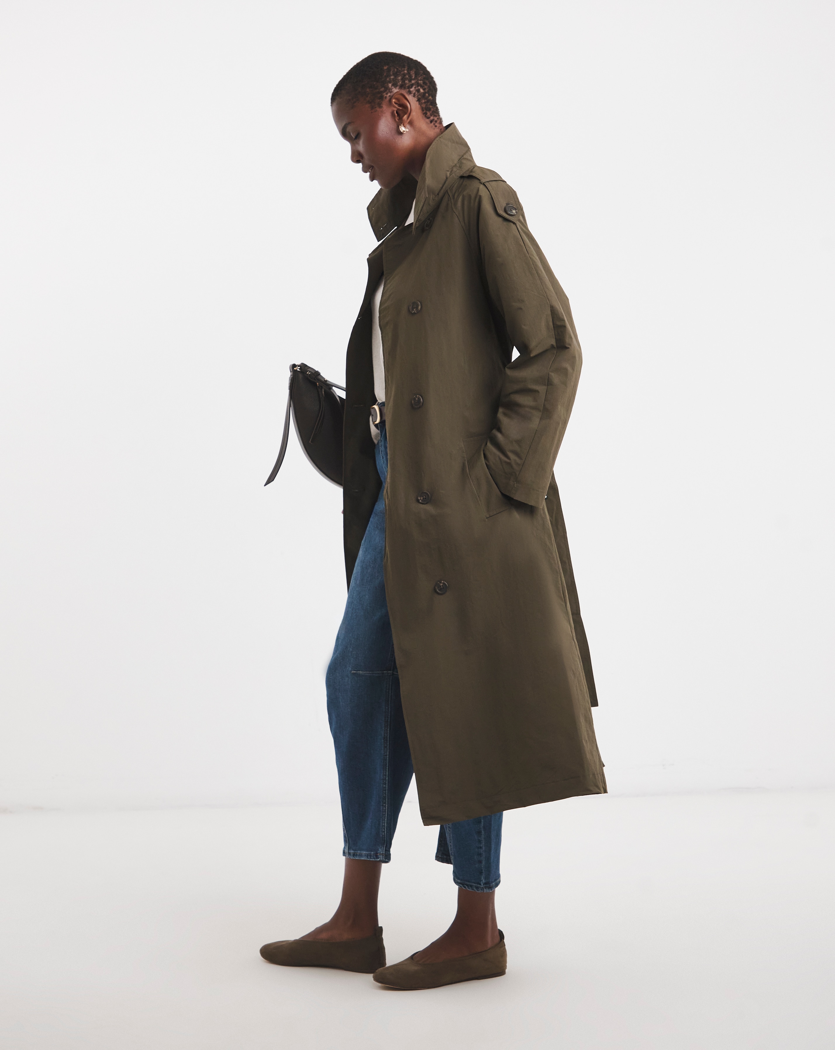 Khaki Funnel Neck Trench Coat | JD Williams
