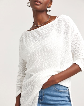 Boucle Textured Slash Neck Longline Top