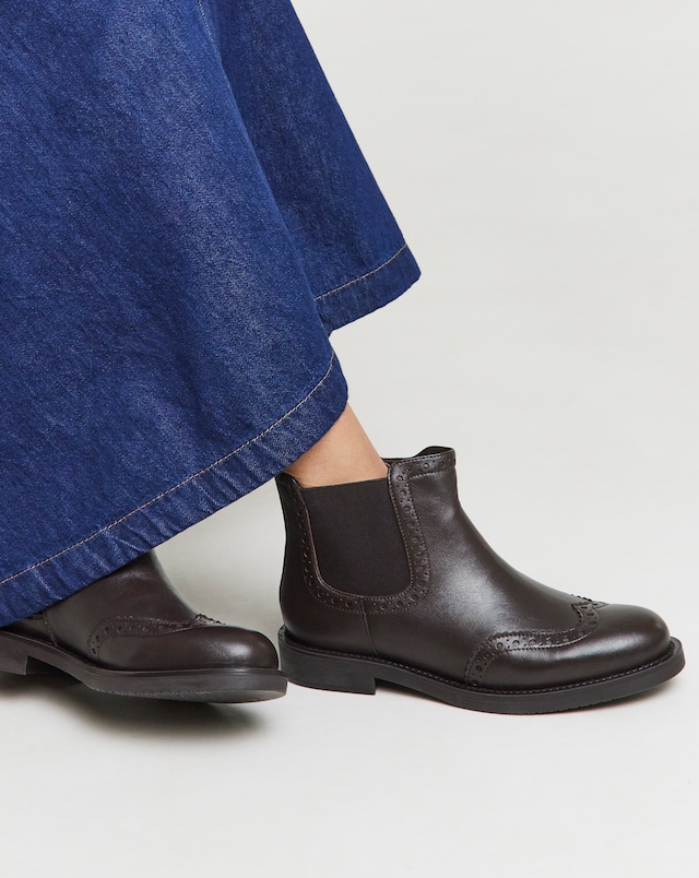 Samantha Leather Chelsea Boot With Brogue Detailing - Wide Fit (E)