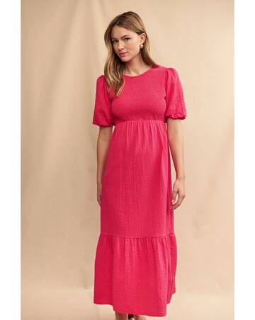 Nobody's Child Pink Puff Sleeve Kelsie Midi Dress